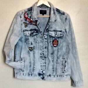 Velvet light Denim Jean Jacket with Sequin Patches Size M